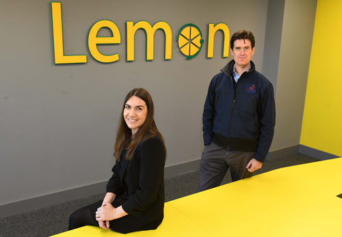 Lemon contact centre manager, Jennifer Cummins, with Bennet Hoskyns-Abrahall, commercial director at Commercial Maintenance Services UK Ltd